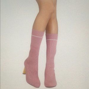 Cape Robbin Stretch Sock Pink Mid-Calf Pointy Toe Oval Heel Sock Boot